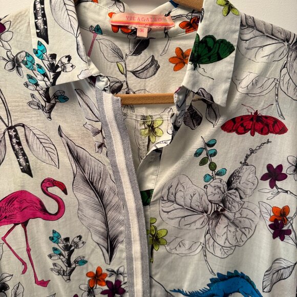 Vilagallo Flamingo print half button down colorful dress size 36 Portugal - Picture 3 of 6